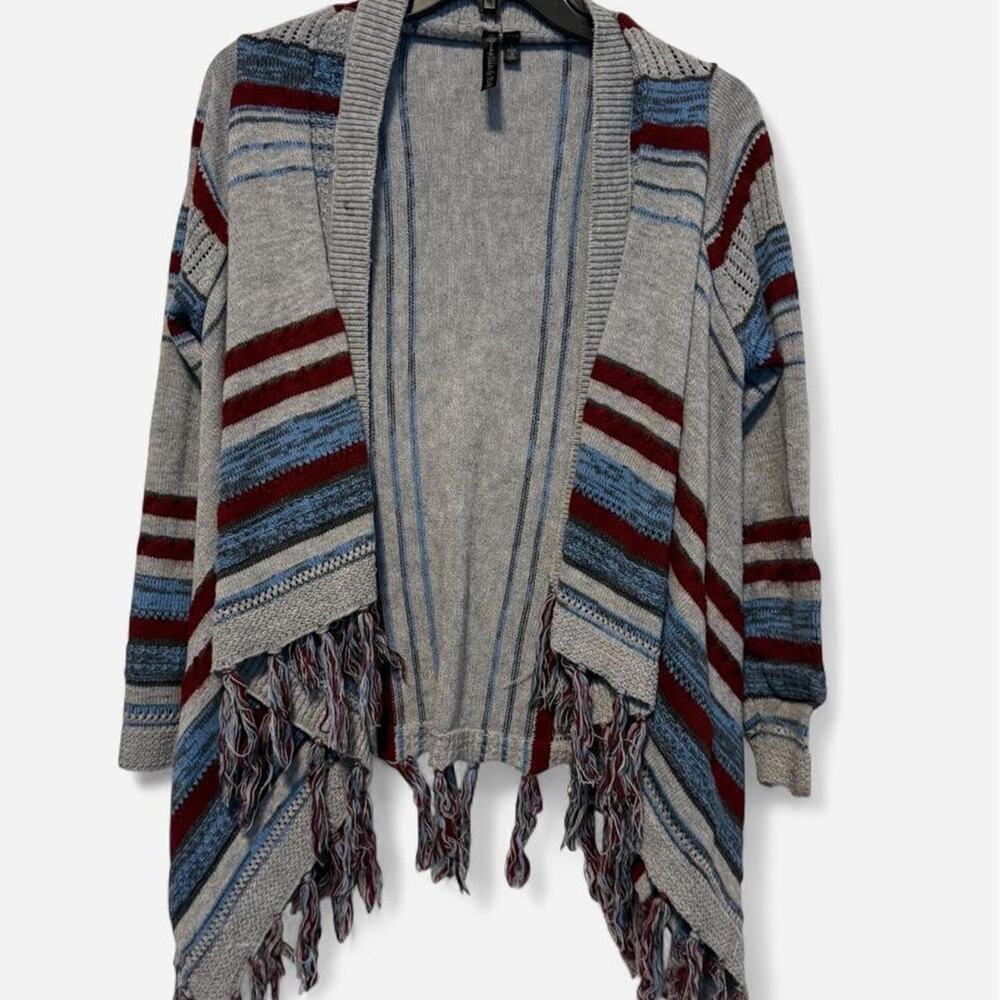 Allie & Rob Gray Striped Fringe Cardigan Size Large